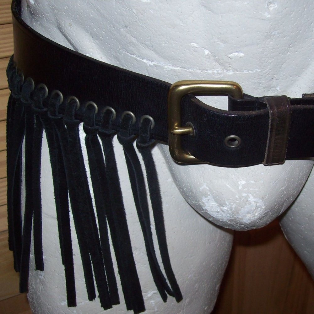 W C M Leather and suede fringed hip belt